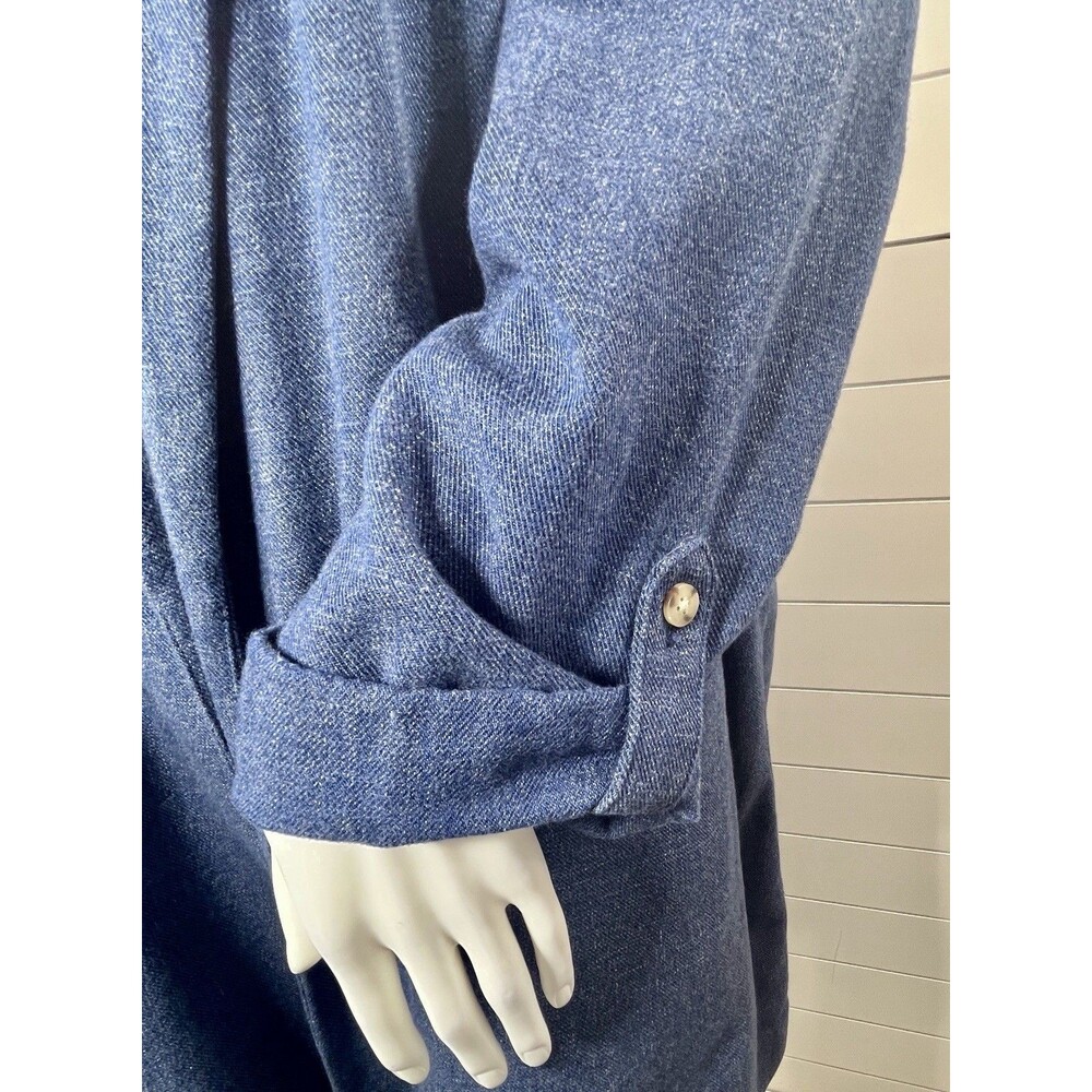 J. Jill Womens Blazer Coat L Open Front Lagenlook Chambray Blue Roll Tab Sleeve - Picture 3 of 12